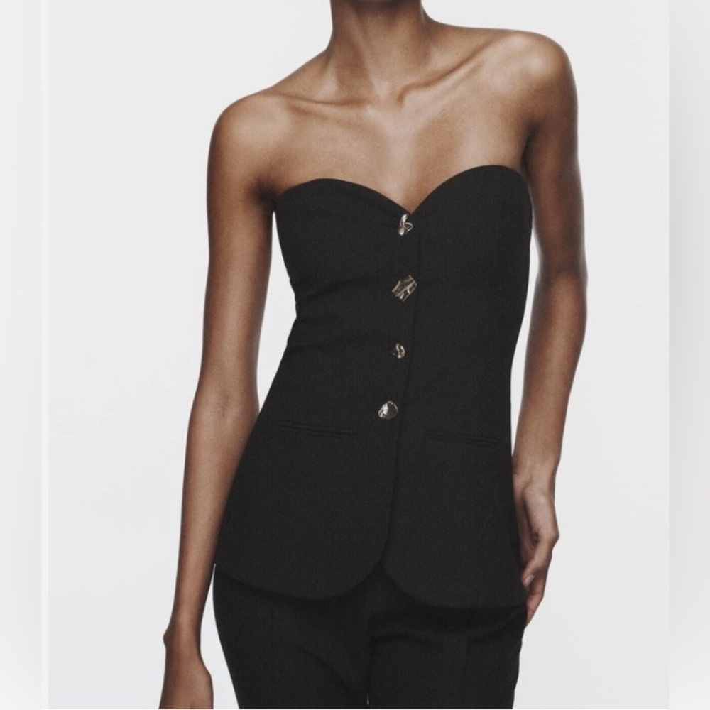 Zara Black Strapless Sweetheart neckline jumpsuit